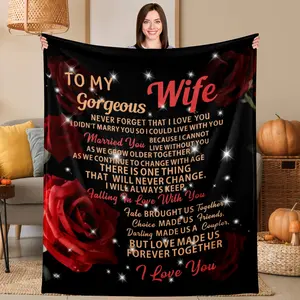 Romantic Roses Throw Blanket, Flannel Soft Cozy Warm Comfortable Lightweight Portable, Gift for Wife Girlfriend Couples, Valentines Day Anniversary Wedding Christmas, Dreamy Passionate Devoted Romantic Adoring