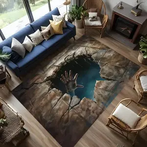 2D Illusion Hand from Cracked Ground Flannel Decorative Area Rug - Oversized Soft Plush Mat for Living Room & Game Room, Non-Slip Optical Illusion Home Decor #2DIllusionRug #OpticalIllusionDecor #GameRoomCarpet #FlannelMat #NonSlipRug