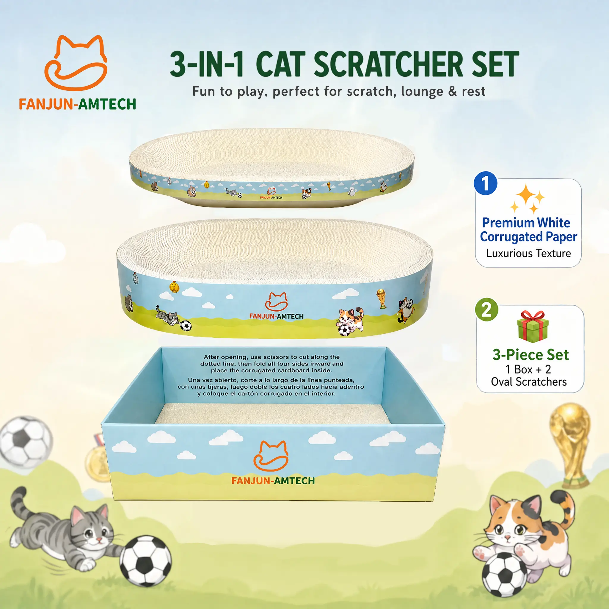 Eco-Friendly Cat Scratcher Cardboard, 3-in-1 White Corrugated Paper Cat Bed & Lounge, High-Density Durable Scratching Pad, Space-Saving Stackable Set for Small to Large Cats cool cat stuff cat stuff for indoor,summerwins tiktokshopsummersale
