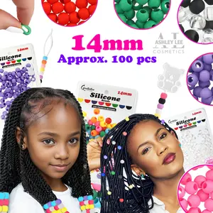 Silicone Hair Beads – 100 PCS 14mm, Premium Soft Rubber, Noiseless, Painless, Light for Women Girls Stylish Braiding
