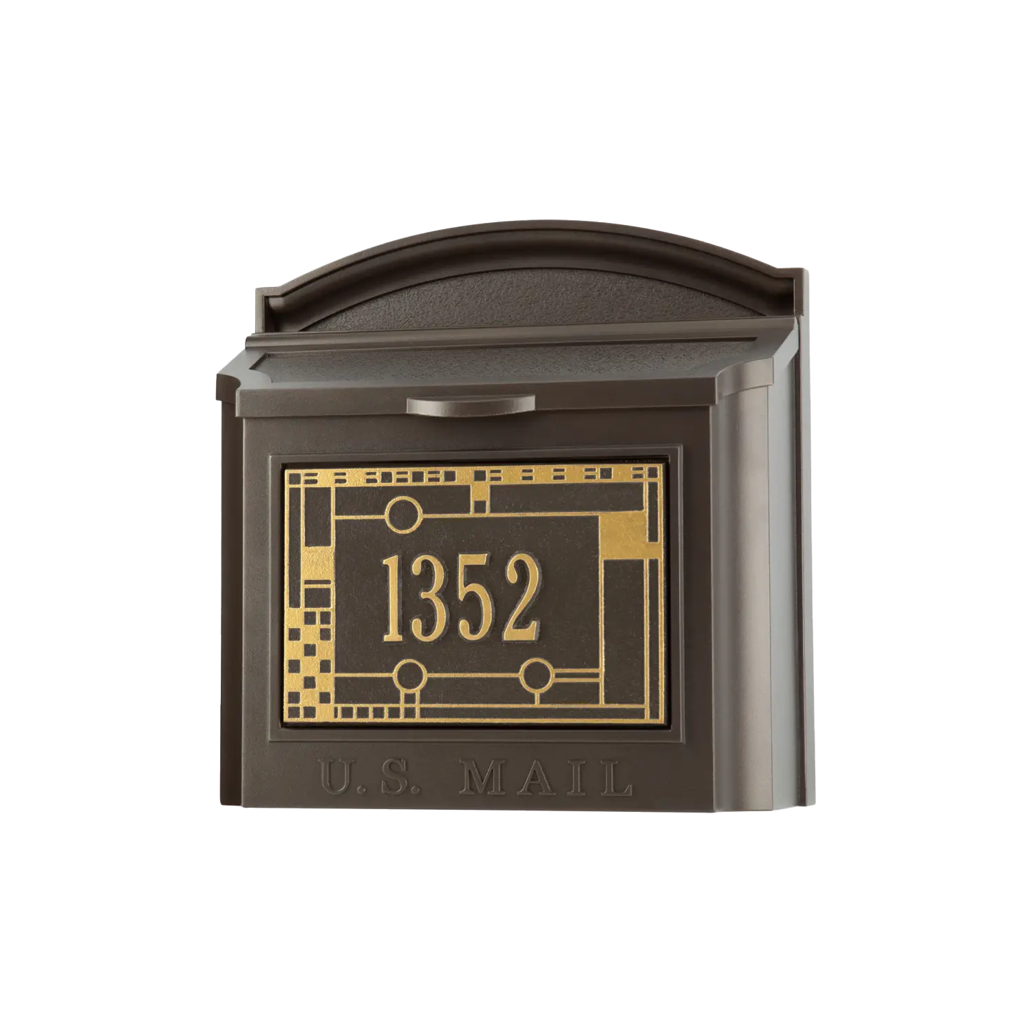 Whitehall Locking Wall Mailbox with Frank Lloyd Wright Coonley Personalized Plaque, Secure Mailbox with Custom Address Numbers, Outdoor Wall Mount Mailbox