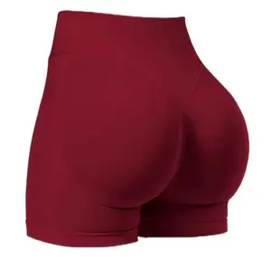 Impact Gym Shorts Women Fitness Sports Biker Shorts 4.5 Low Ribbed Band Yoga Shorts Workout Scrunch Butt Seamless Leggings Sport in Red