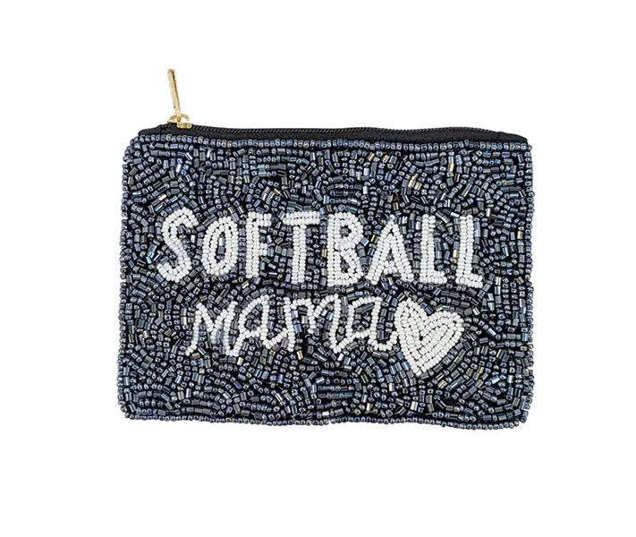Women's Fully Beaded Softball Mama Themed Coin Purse, Beaded Bag Women's Wallet, Mini Purse-Shaped Coin Holder, Coin Holder/Purse
