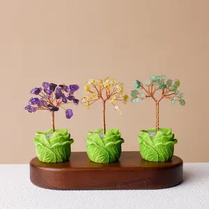 Natural Gemstone Crystal Gravel Tree Base, 1 Count Money Tree Healing Stones, Home Ornaments, Desktop Decorations for Living Room Bedroom Office