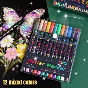 12 pens with 24 colors, double-pointed and shiny, metal and fine-point watercolor pens, with bright colors, perfect for DIY handicrafts, greeting cards, wooden decorations, sketching, professional art, Crafts Art Supplies, Art Materials