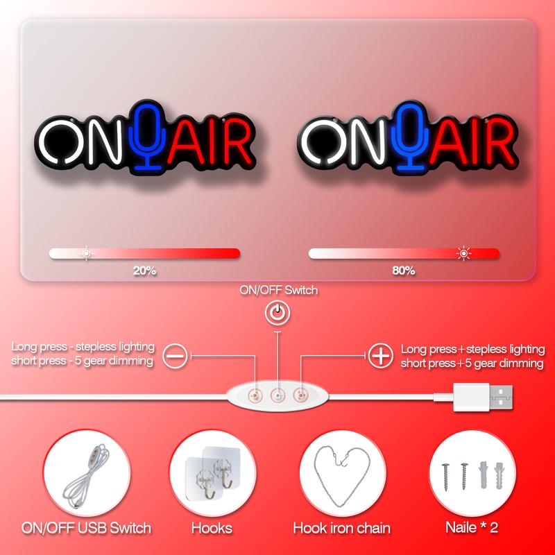 Adjustable on Air Neon Sign LED Wall Decor, Live Streaming Light-Up Logo for Home Studio Game Room Bar Club Garage Party Art Decoration