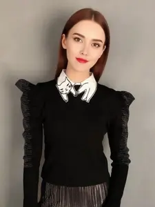 Cat Print Fake Collar, Versatile Spring & Fall Shirt Decoration, Inner Layer Chiffon Cotton Collar, Stylish Clothing Accessory