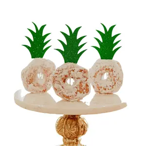 POSH SOIREE Pineapple Donut Topper – Set of 12 Tropical Cupcake Toppers – Fruit-Themed Party Supplies for Hawaiian/Luau Party Decoration – 3.5"-5.5" Toppers for Donuts – Regular