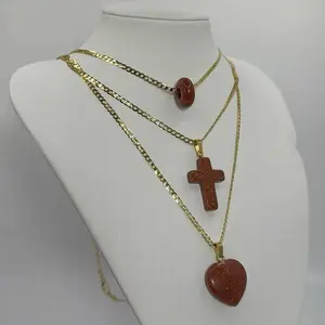 Venturina Heart Necklace with Tiger Eye Pendant and Gold Chain Set for Women Elegant Design Versatile Stylish Accessory