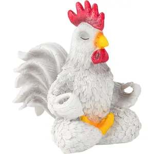 White Rooster Statue Decor for Living Room Desk Bedroom Bookshelf Coffee Table and Office Display, Modern Aesthetic Figurine Meditating Decoration,   for Women Christmas Birthday