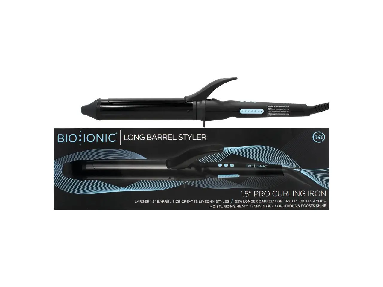 Bio Ionic Long Barrel Styler 1.5 Inch Curling Iron, Black by for Women