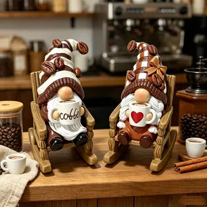 Sangeren 2Pcs Coffee Gnome Resin Figurine Set, Rocking Chair Coffee Bean Gnome Statue, Farmhouse Kitchen Tabletop Decor, Coffee Bar Tiered Tray Ornament