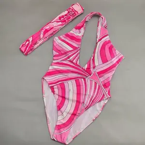 Luxury Design Women's Pink Scarf Swimsuits with Letter Signature Logo Classic Brand Headband Bikini Sets Beachwear