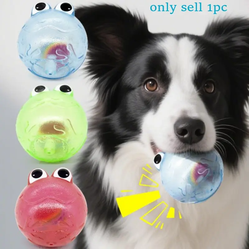 Interactive Dog Toy Silicone Frog Ball, Squeaky Teeth Cleaning Chew Toy, Durable Bite Resistant Pet Training Accessory