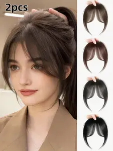 2-Piece Clip-In Bangs Hair Extensions, Natural Lightweight Bangs with Side Sweeps, Seamless Frontal Hairpiece, Multiple Colors Available
