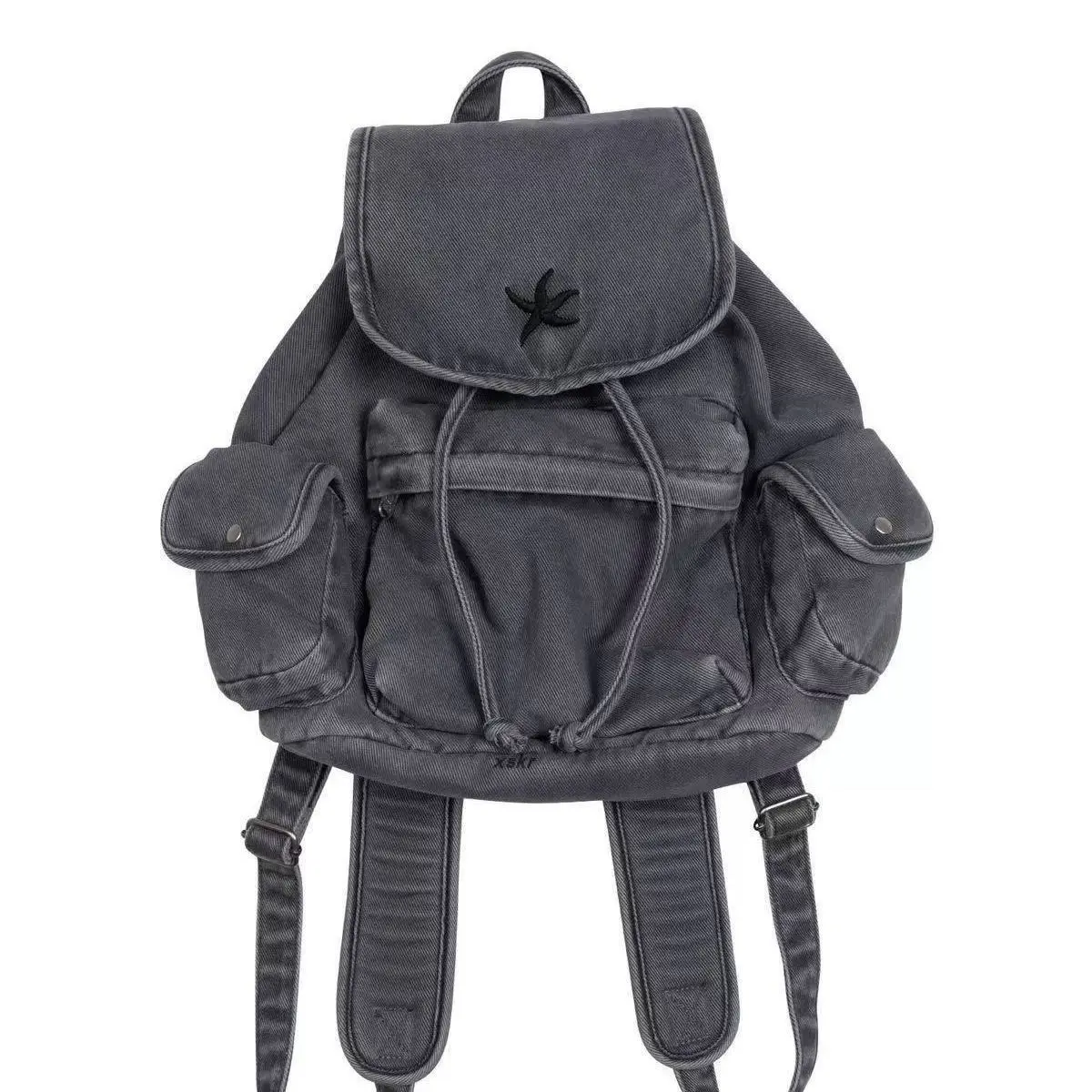 TYGA Vintage Washed Canvas Backpack - Large Capacity, Multi-Pocket, Drawstring Closure, Laptop-Compatible for School, Travel