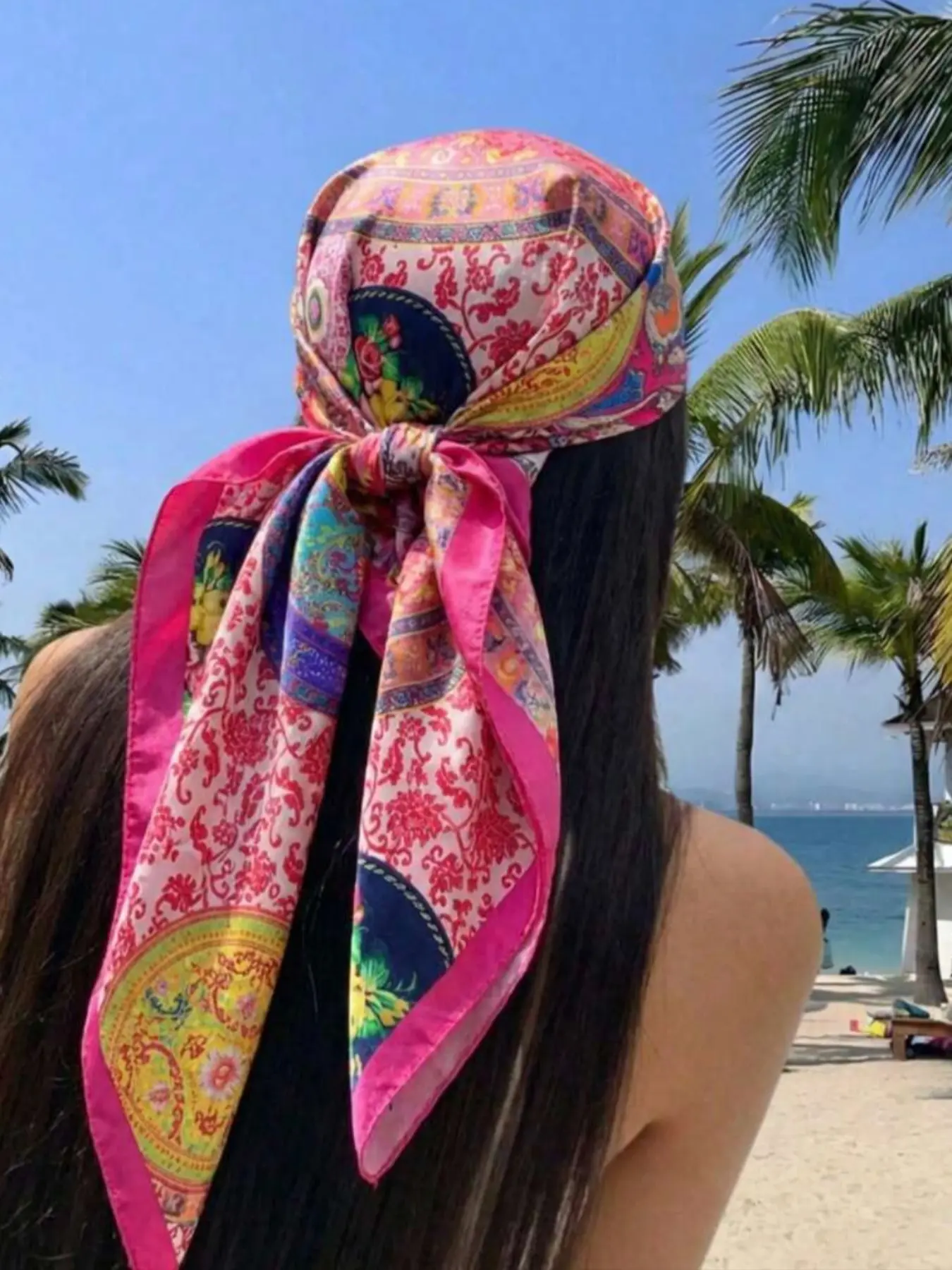 Boho Style Silk Scarf Headscarf Square Scarves, Bohemian Charm Spring Summer New Arrival 90cm Square Shawl, Vintage Print Headscarves Versatile Rose Decoration
