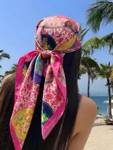 Boho Style Silk Scarf Headscarf, Spring Summer New Arrival 90cm Square Shawl, Vintage Print Versatile Rose Decoration