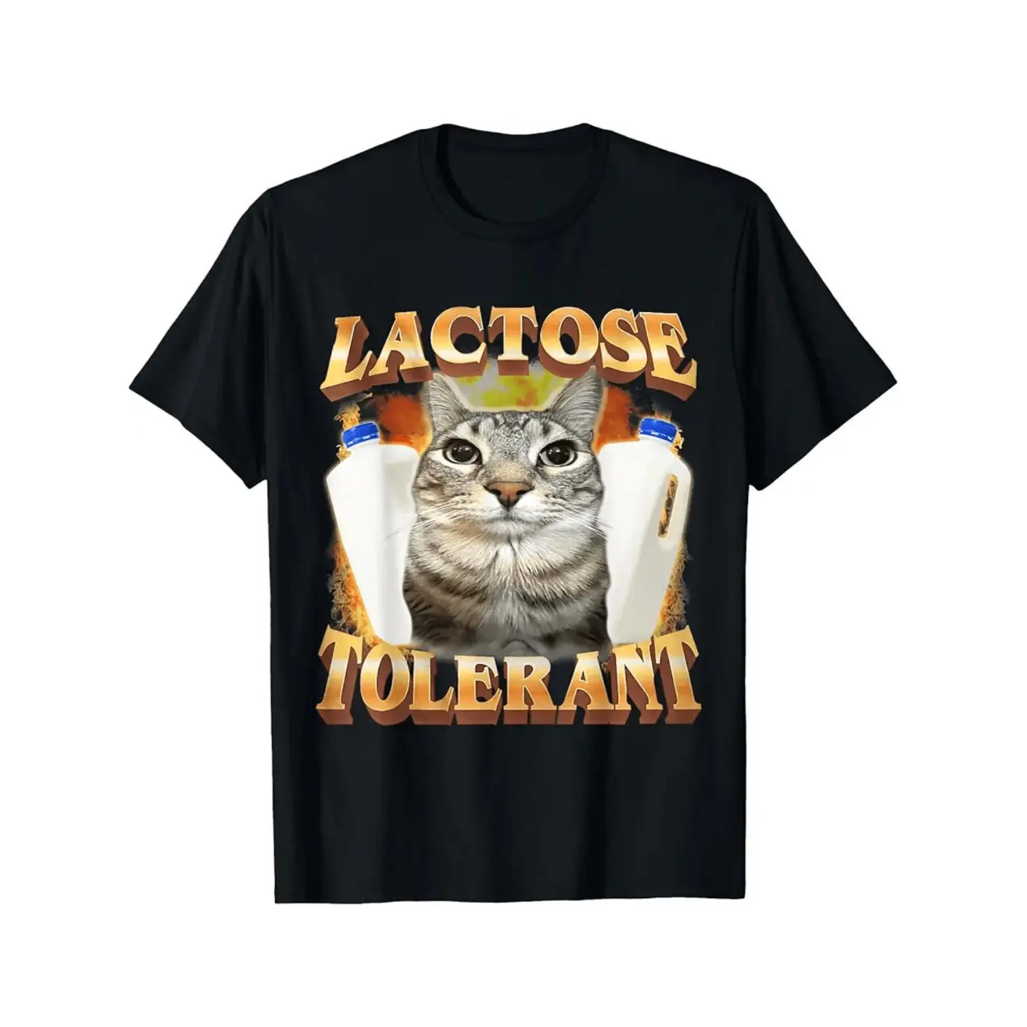Adorable Y2K Style Cat Cotton T Shirt From The 2000S A Perfect Gift For A Lactose Tolerant Friend Featuring A Humorous Vintage Cat And Retro Milk Design Reminiscent Of The 90S Soft Breathable Fabric For Everyday Wear And Nostalgic Streetwear Fans