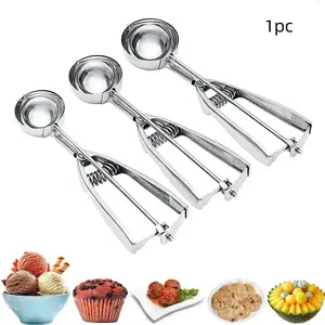 Stainless Steel Ice Cream & Cookie Scoop Set, Silver Color, Durable Kitchen Utensils for Mixing & Serving, Ideal for Home Use