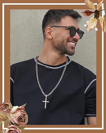 925 Sterling Silver Crucifix Necklace for Men Women, 2mm Sterling Silver Rolo Chain with Small or Large Crucifix Pendant, Jesus Crucifix Cross Necklace 16-24 Inches Christian Religious Jewelry Gifts