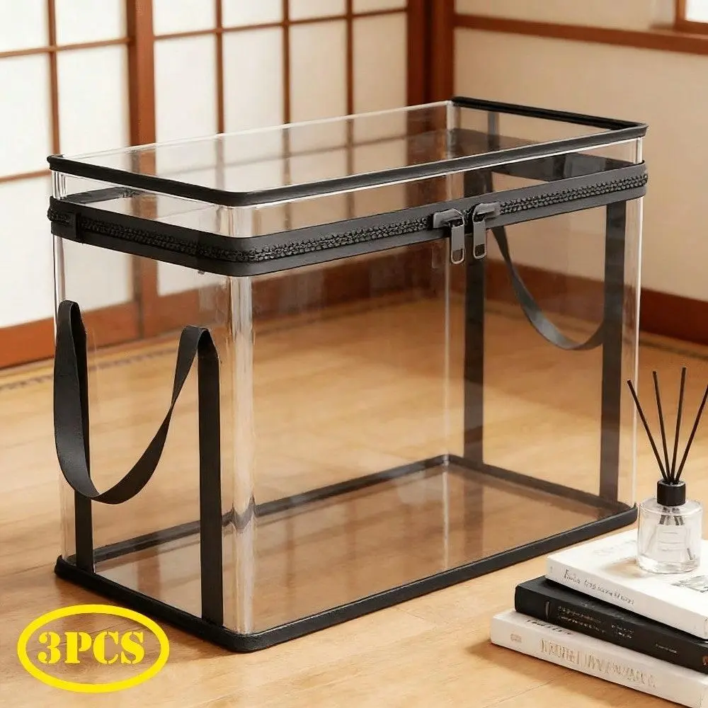 3-Piece/4-Piece Heavy-Duty Transparent Plastic Storage Box With 180° Cover - Large Capacity Stackable Organizing Box For Home, Office, Travel| Heavy-Duty Transparent Containers For Books, Clothing, Bedding, Snacks| Durable Space-Saving Design