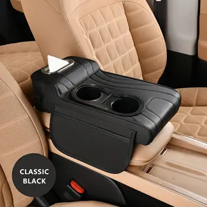 [Stylish Armrest Cover] 1 Car Armrest Cover, Car Armrest Box With 2 Side Pockets And 2 Cup Holders - - Comfortable Elbow Support, Stylish Stitched Design