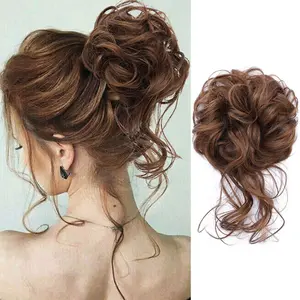 Messy Bun Hair  Tousled Updo Hair Buns Extension Elastic Hair Band Hair Pieces Curly Hair Bun Scrunchie For Women (Chestnut Brown)