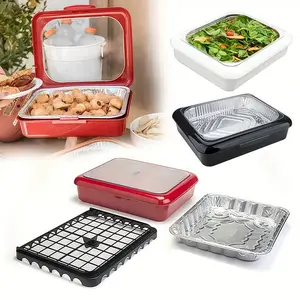 Stackable Portable Food Storage & Aluminum Foil Pan Carrier Set | 2-in-1 organizer with lid for picnics, BBQs, parties | Durable tray holder, dishwasher safe (multi-color); storage containers for food, kitchen containers