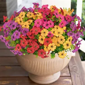 12/24 Bundles Artificial Flowers for Outdoors Decoration, UV Resistant Silk Faux Daisy Flora Spring Fake Plastic Plants Greenery for Outside Indoor Yard Home Porch Window Box Decor