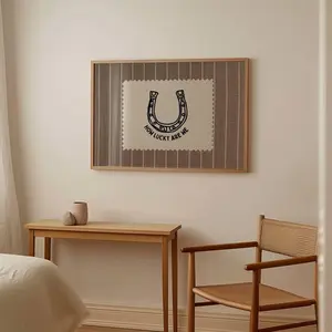 Rustic Striped How Lucky Are We Hand Drawn Horseshoe Wall Art Western