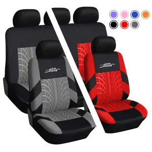 5 Seat Universal Car Seat Covers, Polyester Fabric, Stylish Tire Track Design, Full Set Protectors, Breathable & Durable, Easy Install, Stain Resistant, Auto Interior Accessories, for Cars & SUVs, Black/Gray/Red Options