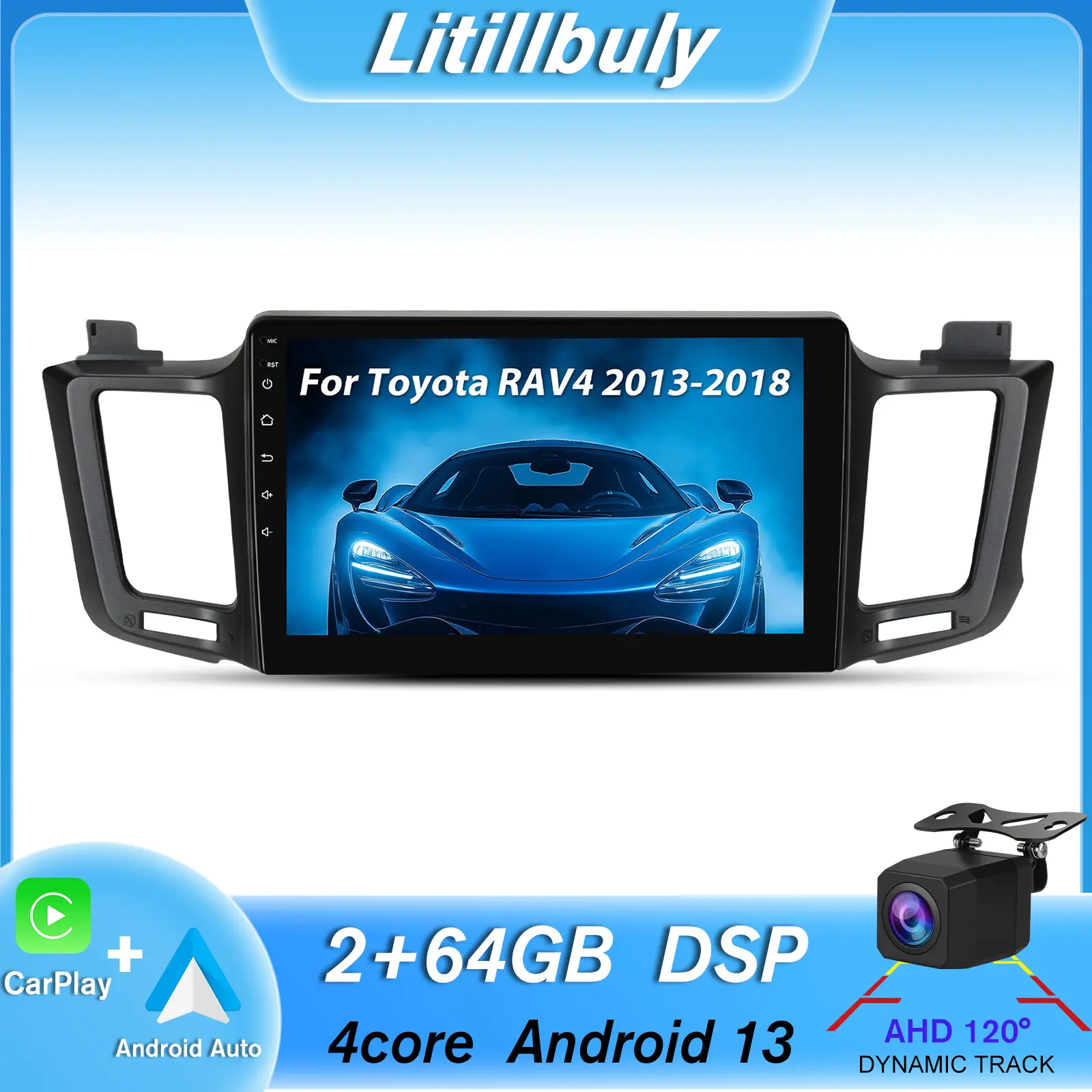 Car stereo for TOYOTA RAV4 2013-2018 (Compatible with JBL System),10.1 Inch Touchscreen with Android Auto Wireless Carplay, Bluetooth WIFI supports GPS Navigation