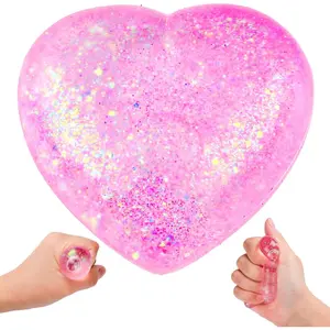 Heart Stress Balls (Pink) Squishy Toys for Adults Kids, Slow Rise Sugar Ball Sensory Fidget Toys, Love Shape Squishy Squeeze Toys, Malt Stretch Ball, Heart Shape Stress Toys for Hand Exercise