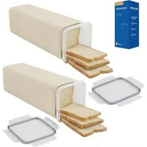 Airtight Bread Storage Container, 2-Pack Plastic Bread Keeper for Kitchen Counter, Tall Sandwich Bread Box with Secure Lid, 5.6 Qt / 5.3L Capacity Each, Reusable Food Saver for Freshness