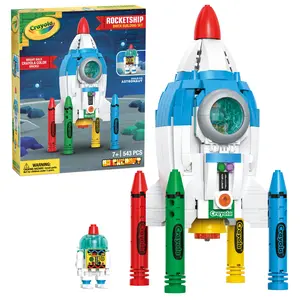 Brickcraft Crayola Rocketship Building Set, 543-Piece Model Kit with Astronaut Figure for Kids & Adults 7+