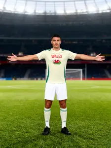 2026 Football World Cup Wales Soccer T-Shirt, British Flag Dragon Print Short Sleeve Jersey, Sporty Casual Wear, Unisex