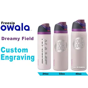 Owala Dreamy Field Insulated Water Bottles, Personalized Stainless Steel Water Bottle, Laser Engraved Custom Water Bottle with Straw.
