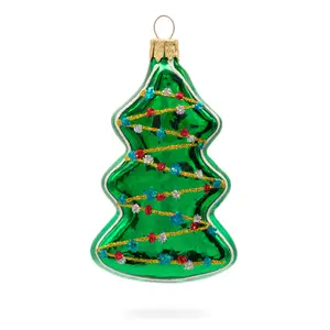 Garland-Decorated Tree Mini Glass Christmas Ornament