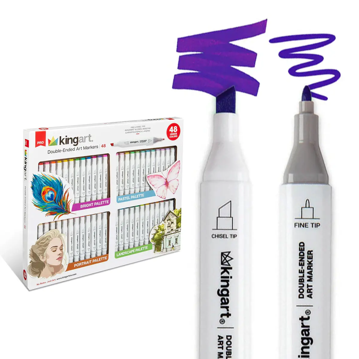 PRO Double-Ended Alcohol Markers Set – Bright, Pastel, Portrait, Landscape - 48 Colors