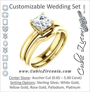 CZ Wedding Set, featuring The Marie Rosalind engagement ring (Customizable Asscher Cut Solitaire with Tooled Trellis Design)