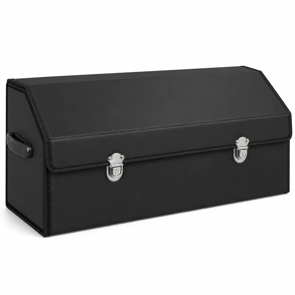 Faux Leather Car Trunk Organizer with Lid - Collapsible, Detachable, 3 Compartments, Large Space, Durable, Scratch-Resistant, Multi-Functional Storage Box for SUV, Sedan Shopping & Long Road Trips Use
