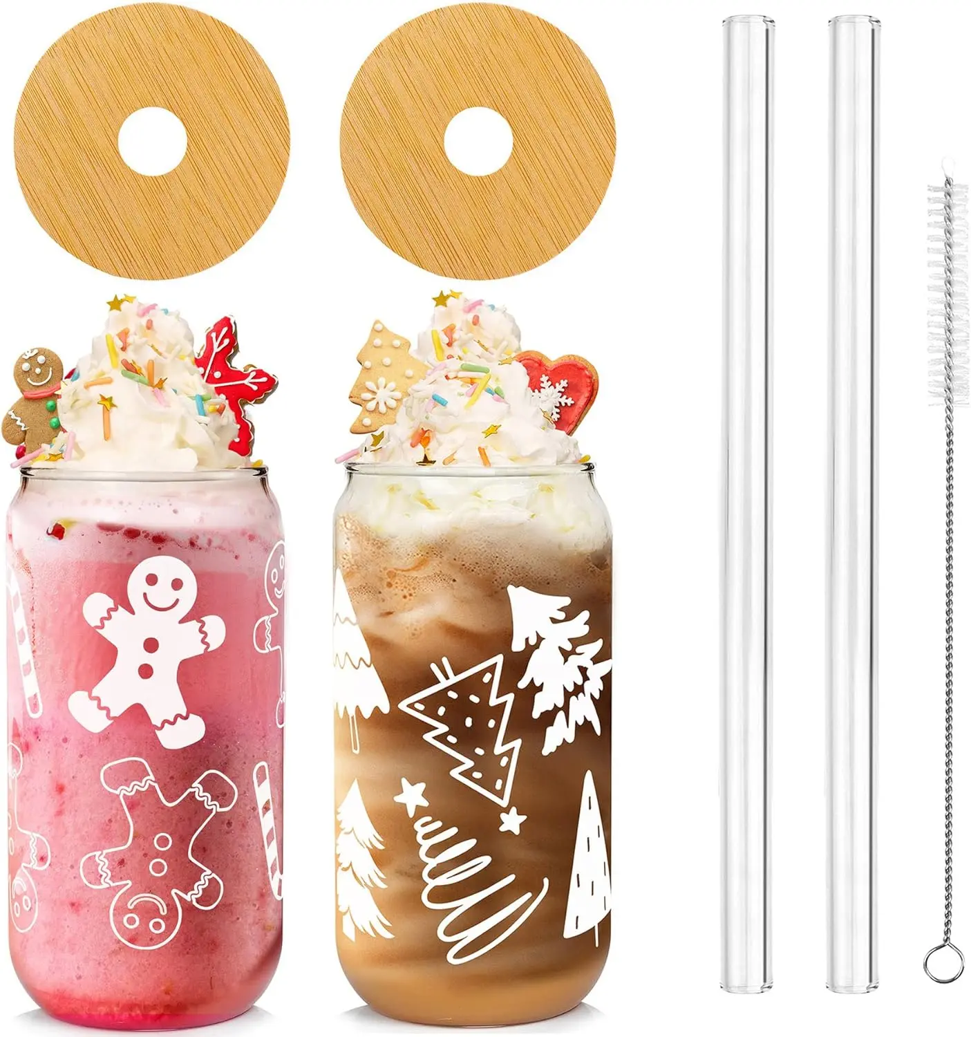 2026 Christmas Gift 18oz Christmas Coffee Mug Beer Can Glass with Lid and Straw, Christmas Tree Design, Home Decor, Perfect Gift for Women, Men, and Kids