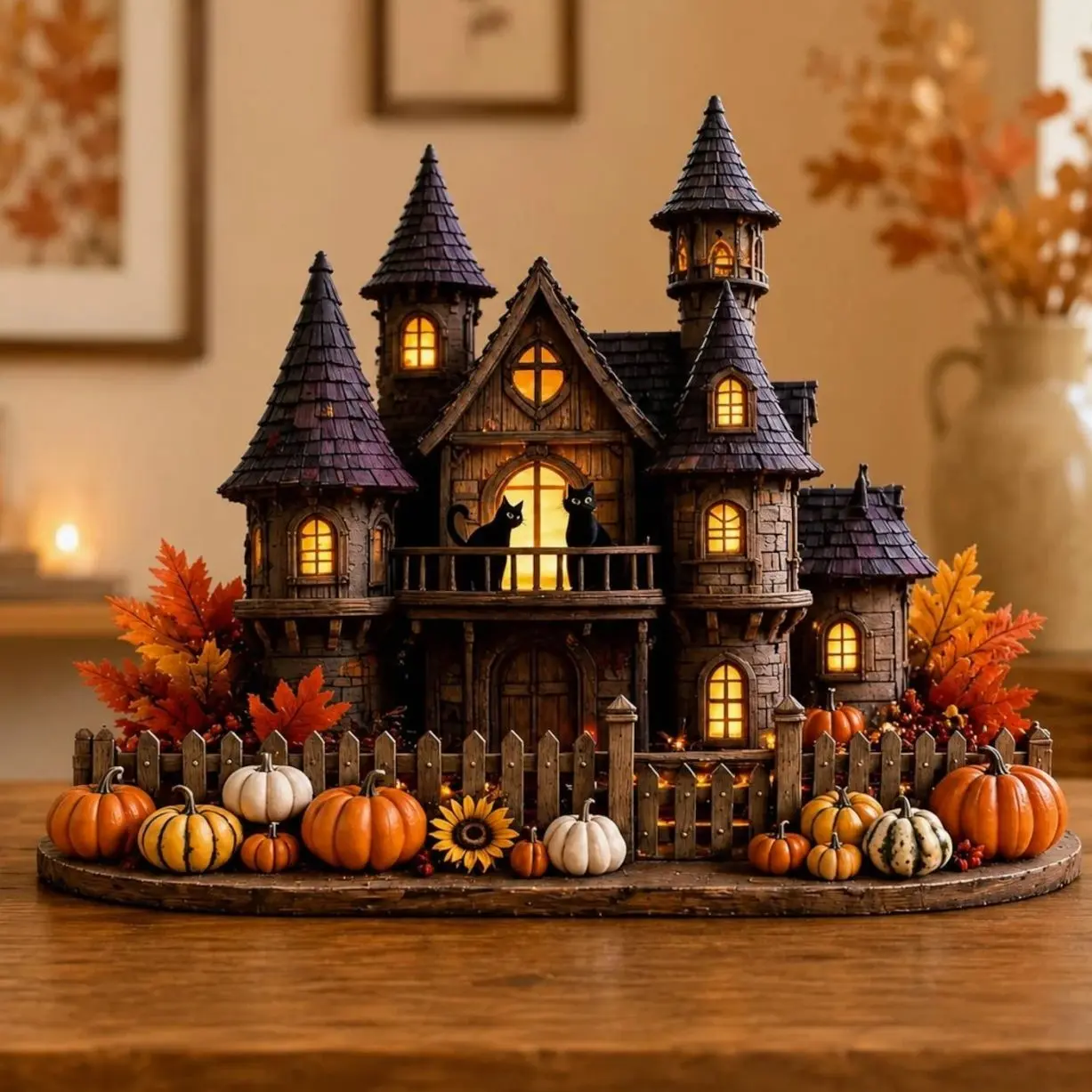 Custom Haunted Castle Wooden Block Decor, Personalized Gothic Manor Sign, Halloween Pumpkin House, Rustic Fall Table Decor, Family Gift
