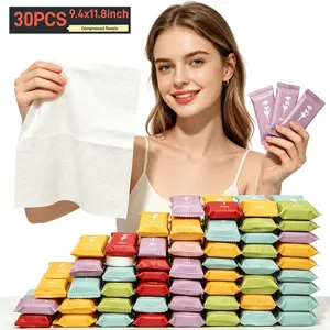 Compressed Towel Tablets, Portable Disposable Face Towels, Individually Wrapped Compressed Towels, Expands with Water, Soft & Lint-Free, 11 x 9.4 Inch, Travel Size (30/50/100Counts,Random Color)