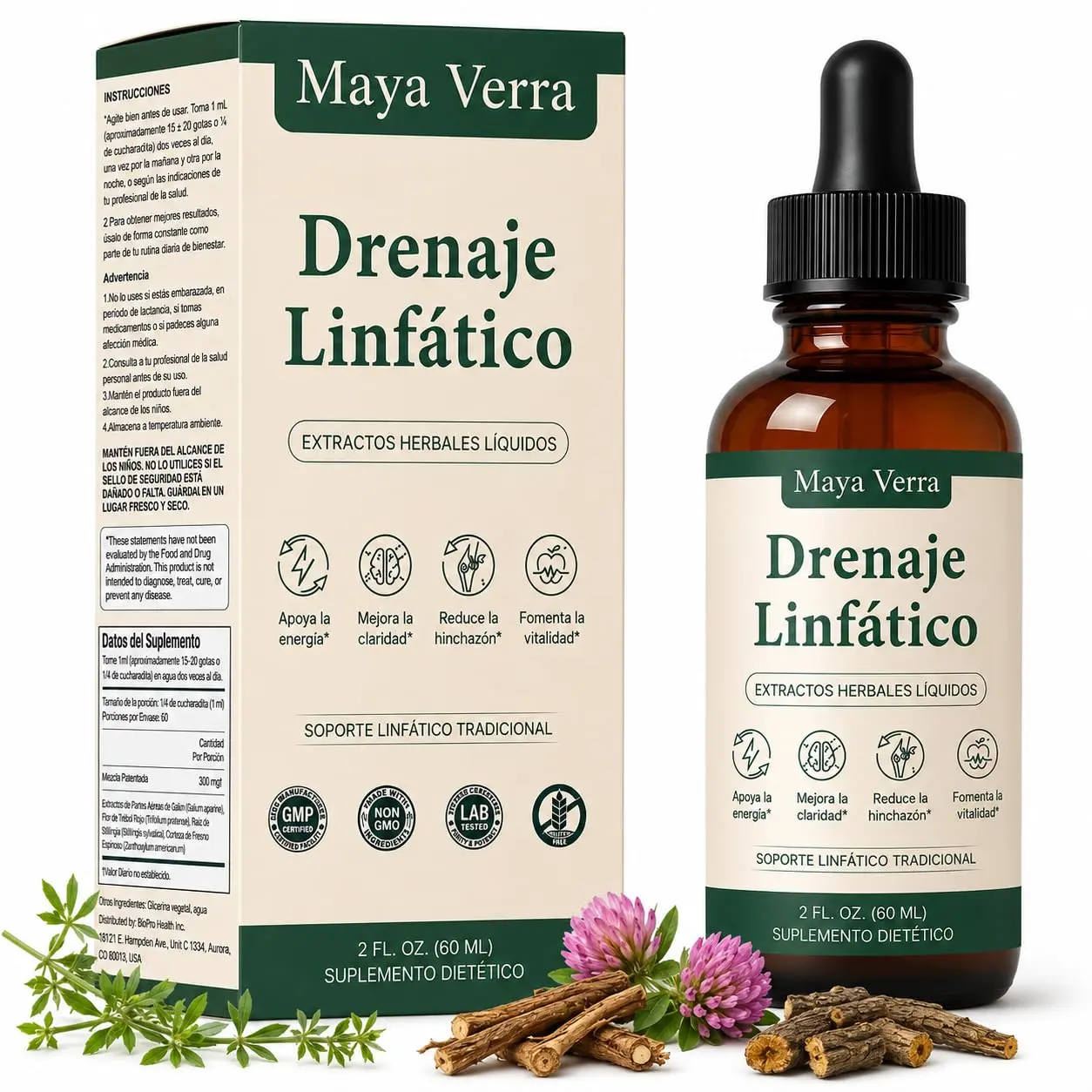 Mayaverra Drenaje Linfático Gotas, Drenaje LinfáTico Maya Verra, Lymphatic Drainage Drops for Detox & Cleanse, Immune Support, Reduce Bloating