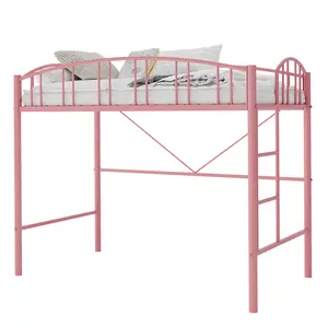 Garvee Twin Size Loft Bed Frame, Heavy Duty 400LBS Metal Loft Bed with 15" Arched Guardrail & Safety Ladder, Noise-Free Space-Saving Bed for Kids Adults