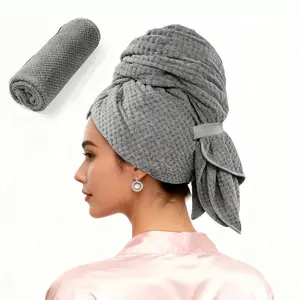 Hair Towel Wrap Microfiber Hair Towel, Super Absorbent Fast Drying Hair Turbans for Women Curly Long Thick Hair, Anti-Frizz Hair Drying Towel Wrap with Elastic Strap (41" X 24")