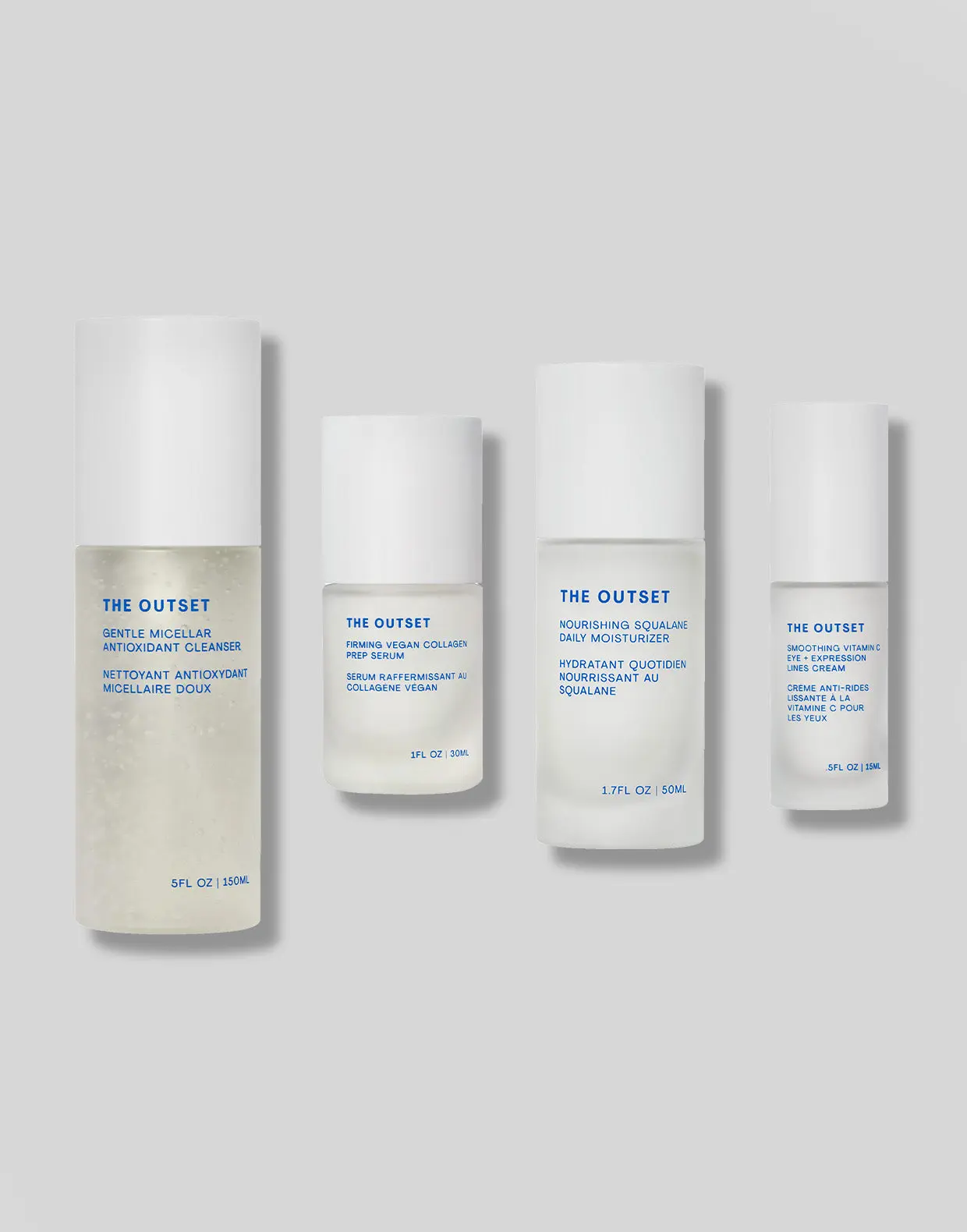 The Outset Hydrated Skin Routine Set - Daily Essentials Regimen with Micellar Cleanser, Prep Serum, Moisturizer & Eye Cream for Hydrating & Moisturizing Skin