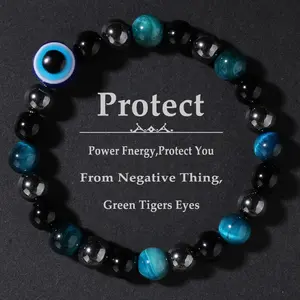 Protect Bracelet Power Energy Protect You From Negative Thing Green Tiger Eye Natural Healing Crystal Gorgeous Stone Gemstone Jewelry Energy Love Girlfriend Boyfriend Souvenir Valentine Anniversary New Year Christmas Halloween Birthday Gift